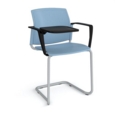 Santana cantilever chair with plastic seat and back and grey frame with arms and writing tablet - blue