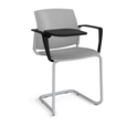 Santana cantilever chair with plastic seat and back and grey frame with arms and writing tablet - grey