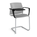 Santana cantilever chair with plastic seat and back and grey frame with arms and writing tablet - grey