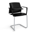 Santana cantilever chair with plastic seat and back and grey frame with arms and writing tablet - black
