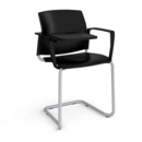 Santana cantilever chair with plastic seat and back and grey frame with arms and writing tablet - black