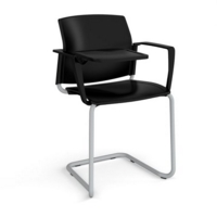 Santana cantilever chair with plastic seat and back and grey frame with arms and writing tablet - black