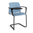 Santana cantilever chair with plastic seat and back and black frame with arms and writing tablet - blue