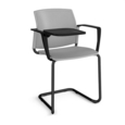 Santana cantilever chair with plastic seat and back and black frame with arms and writing tablet - grey