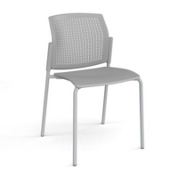 Santana 4 leg stacking chair with plastic seat and perforated back and grey frame and no arms - grey