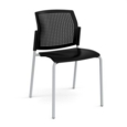 Santana 4 leg stacking chair with plastic seat and perforated back and grey frame and no arms - black
