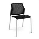 Santana 4 leg stacking chair with plastic seat and perforated back and grey frame and no arms - black