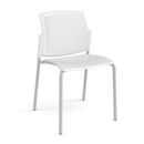 Santana 4 leg stacking chair with plastic seat and perforated back and grey frame and no arms - white