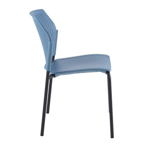 Santana 4 leg stacking chair with plastic seat and perforated back and black frame and no arms - blue