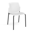 Santana 4 leg stacking chair with plastic seat and perforated back and black frame and no arms - white