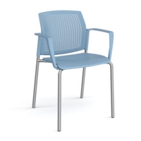 Santana 4 leg stacking chair with plastic seat and perforated back and chrome frame and fixed arms - blue