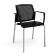 Santana 4 leg stacking chair with plastic seat and perforated back and chrome frame and fixed arms - black