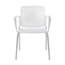 Santana 4 leg stacking chair with plastic seat and perforated back and chrome frame and fixed arms - white