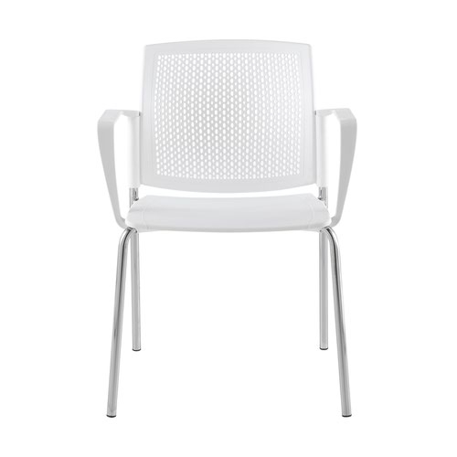 Santana 4 leg stacking chair with plastic seat and perforated back and chrome frame and fixed arms - white