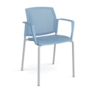 Santana 4 leg stacking chair with plastic seat and perforated back and grey frame and fixed arms - blue