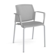 Santana 4 leg stacking chair with plastic seat and perforated back and grey frame and fixed arms - grey