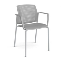 Santana 4 leg stacking chair with plastic seat and perforated back and grey frame and fixed arms - grey