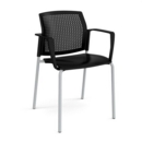 Santana 4 leg stacking chair with plastic seat and perforated back and grey frame and fixed arms - black