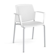 Santana 4 leg stacking chair with plastic seat and perforated back and grey frame and fixed arms - white