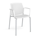 Santana 4 leg stacking chair with plastic seat and perforated back and grey frame and fixed arms - white