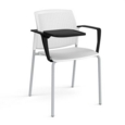 Santana 4 leg stacking chair with plastic seat and perforated back and grey frame with arms and writing tablet - white