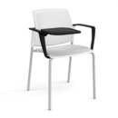 Santana 4 leg stacking chair with plastic seat and perforated back and grey frame with arms and writing tablet - white