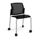 Santana 4 leg mobile chair with plastic seat and perforated back and chrome frame with castors and no arms - black