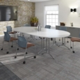 Santana 4 leg mobile chair with plastic seat and perforated back and grey frame with castors and no arms - white