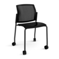 Santana 4 leg mobile chair with plastic seat and perforated back and black frame with castors and no arms - black