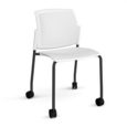 Santana 4 leg mobile chair with plastic seat and perforated back and black frame with castors and no arms - white