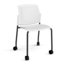 Santana 4 leg mobile chair with plastic seat and perforated back and black frame with castors and no arms - white