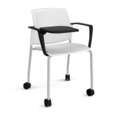 Santana 4 leg mobile chair with plastic seat and perforated back and grey frame with castors and arms and writing tablet - white