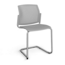Santana cantilever chair with plastic seat and perforated back and chrome frame and no arms - grey