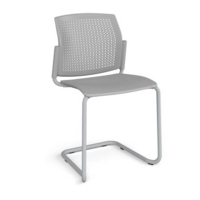Santana cantilever chair with plastic seat and perforated back and grey frame and no arms - grey