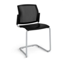 Santana cantilever chair with plastic seat and perforated back and grey frame and no arms - black