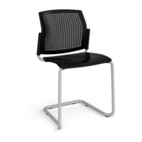 Santana cantilever chair with plastic seat and perforated back and grey frame and no arms - black