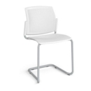 Santana cantilever chair with plastic seat and perforated back and grey frame and no arms - white