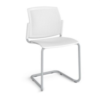 Santana cantilever chair with plastic seat and perforated back and grey frame and no arms - white