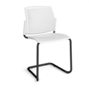 Santana cantilever chair with plastic seat and perforated back and black frame and no arms - white