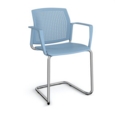 Santana cantilever chair with plastic seat and perforated back and chrome frame and fixed arms - blue