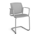 Santana cantilever chair with plastic seat and perforated back and chrome frame and fixed arms - grey