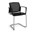 Santana cantilever chair with plastic seat and perforated back and chrome frame and fixed arms - black