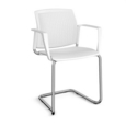 Santana cantilever chair with plastic seat and perforated back and chrome frame and fixed arms - white