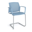 Santana cantilever chair with plastic seat and perforated back and grey frame and fixed arms - blue