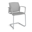 Santana cantilever chair with plastic seat and perforated back and grey frame and fixed arms - grey