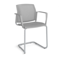 Santana cantilever chair with plastic seat and perforated back and grey frame and fixed arms - grey