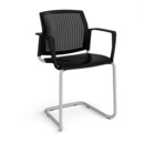 Santana cantilever chair with plastic seat and perforated back and grey frame and fixed arms - black