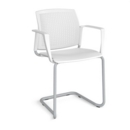 Santana cantilever chair with plastic seat and perforated back and grey frame and fixed arms - white