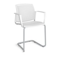 Santana cantilever chair with plastic seat and perforated back and grey frame and fixed arms - white