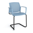 Santana cantilever chair with plastic seat and perforated back and black frame and fixed arms - blue